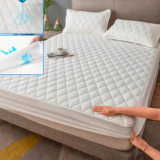 Protège-matelas Premium, 100% imperméable en coton respirant, haut de gamme, avec 4 coins élastiques, durable, anti-poussière, structure en 4 couches, prolonge la durée de vie de votre matelas. La livraison prioritaire est offerte !