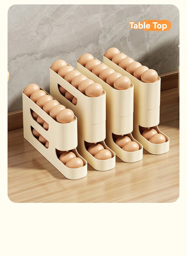 Rolling Egg Storage Holder for Fridge Side Door with Egg Container and Fresh-keeping Function Storage Organizer for Kitchen