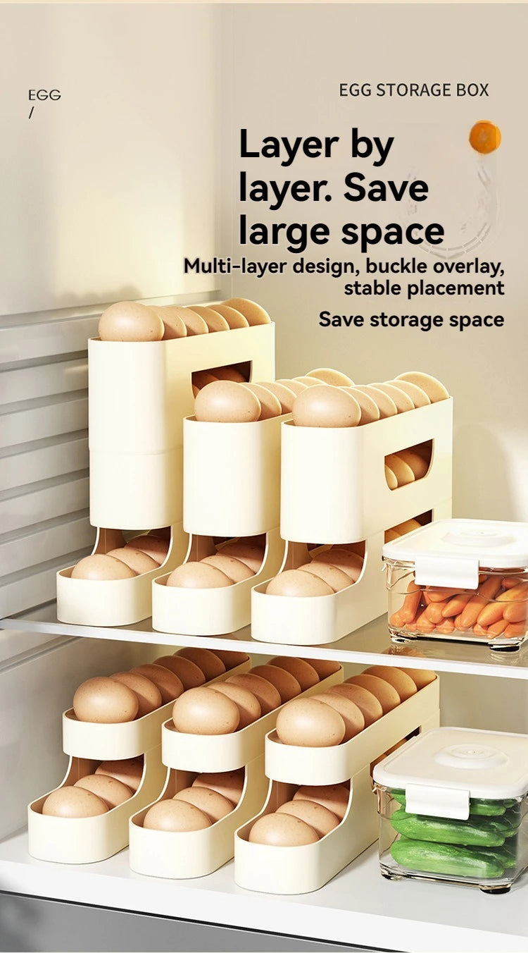 Rolling Egg Storage Holder for Fridge Side Door with Egg Container and Fresh-keeping Function Storage Organizer for Kitchen