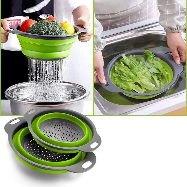 Passoire pliable en silicone multi-tailles et multi-usages, résistante à la chaleur et sans BPA, idéale pour égoutter pâtes et légumes, avec poignée portable et gain de place garanti. La livraison prioritaire est offerte !