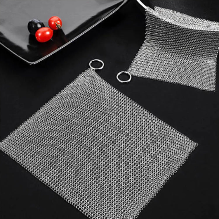 Grille métallique en inox, maille fine ultra-résistante, nettoyage puissant sans rayures, hygiénique et sans odeur, durable et antirouille pour poêles en fonte, casseroles, grills, planchas, moules et ustensiles de cuisine. Livraison offerte !