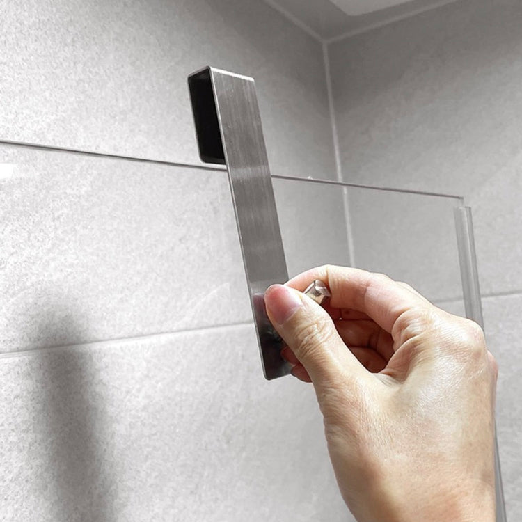 Crochet en acier inoxydable pour porte de douche en verre, installation sans perçage, design moderne antirayures, idéal pour suspendre serviettes, peignoirs et accessoires de salle de bain. Livraison offerte !