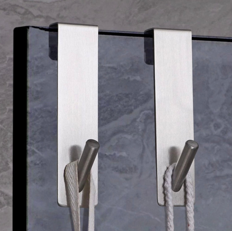 Crochet en acier inoxydable pour porte de douche en verre, installation sans perçage, design moderne antirayures, idéal pour suspendre serviettes, peignoirs et accessoires de salle de bain. Livraison offerte !