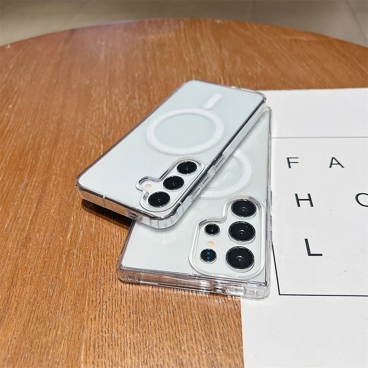 Coque transparente magnétique antichoc pour Samsung Galaxy – Compatible MagSafe, ultra fine, souple et résistante avec découpes précises. Livraison prioritaire offerte !