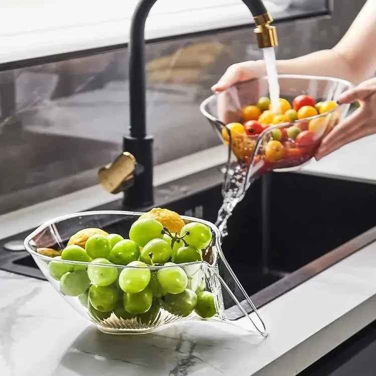 Bol de drainage multifonction avec filtre amovible, facile à nettoyer, parfait pour fruits, légumes, salades et pâtes, stable et hygiénique. La livraison prioritaire est offerte !