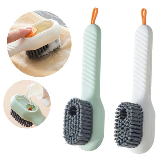 Ingénieuse brosse à poils souples, munie d'un grand réservoir pour savon liquide, pour vaisselles, vêtements, chaussures, et même dans la douche. La livraison est offerte !