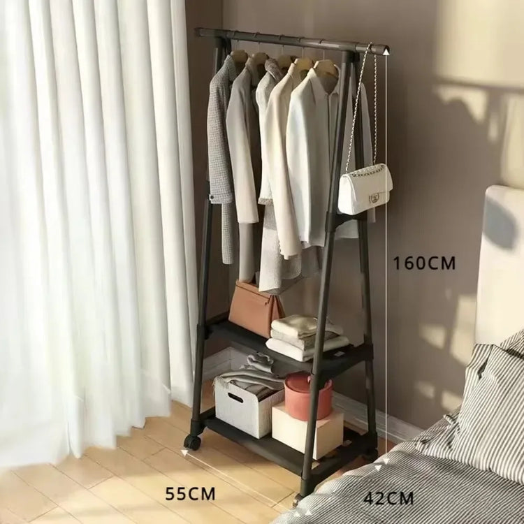 Triangle Coat and Hat Rack with Wheels Floor Standing Multi-layer Storage Rack Simple Modern Space Saving Hanging Clothes Stand