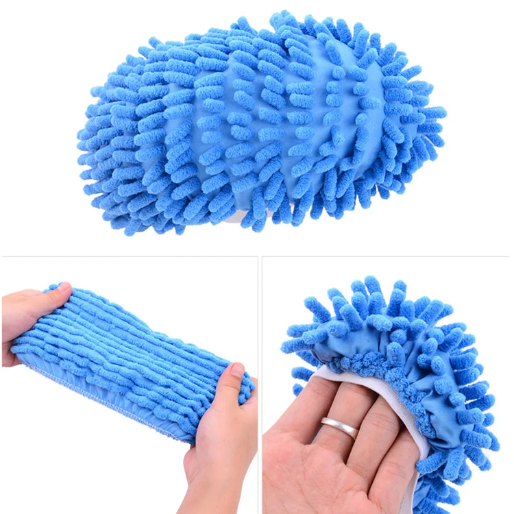 Une paire de chaussons de nettoyage en microfibre chenille ultra-absorbante, lavables et réutilisables, pour dépoussiérage rapide, capture des poils et saletés, utilisables aussi sur balai ou serpillière. Livraison offerte !