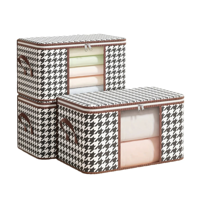 Superbe housse de rangement en coton motif pied-de-poule avec fenêtre transparente, poignées renforcées et fermeture éclair robuste pour vêtements et literie. La livraison est offerte !