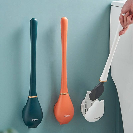 Élégante brosse WC en silicone avec socle d'ouverture/fermeture automatique, ingénieuse, pratique, hygiénique, design moderne, pour un nettoyage immaculé. La livraison est offerte !