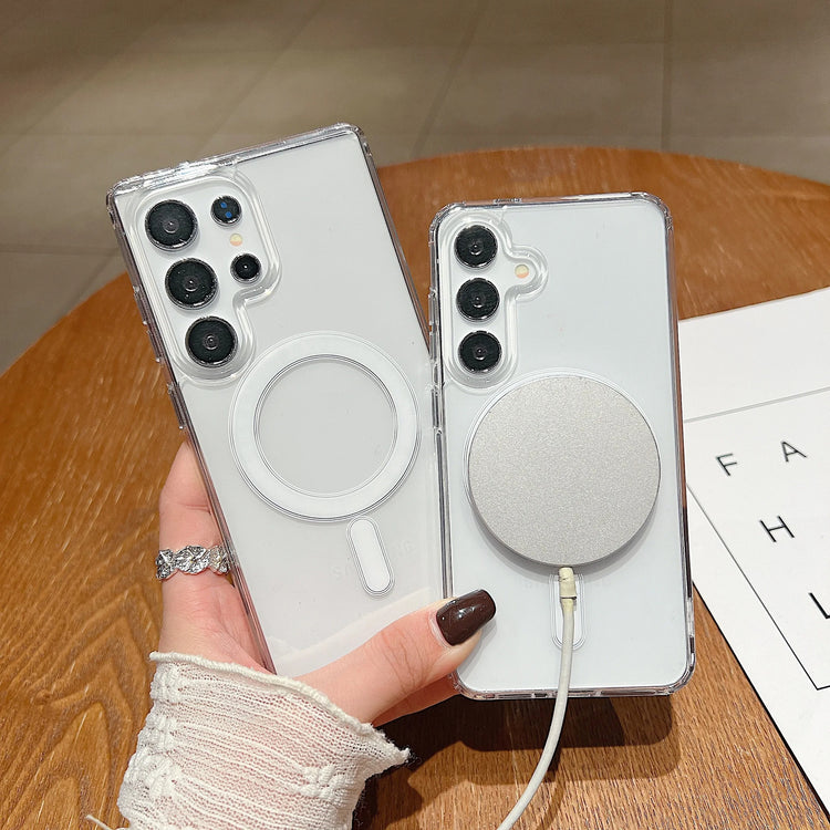 Coque transparente magnétique antichoc pour Samsung Galaxy – Compatible MagSafe, ultra fine, souple et résistante avec découpes précises. Livraison prioritaire offerte !