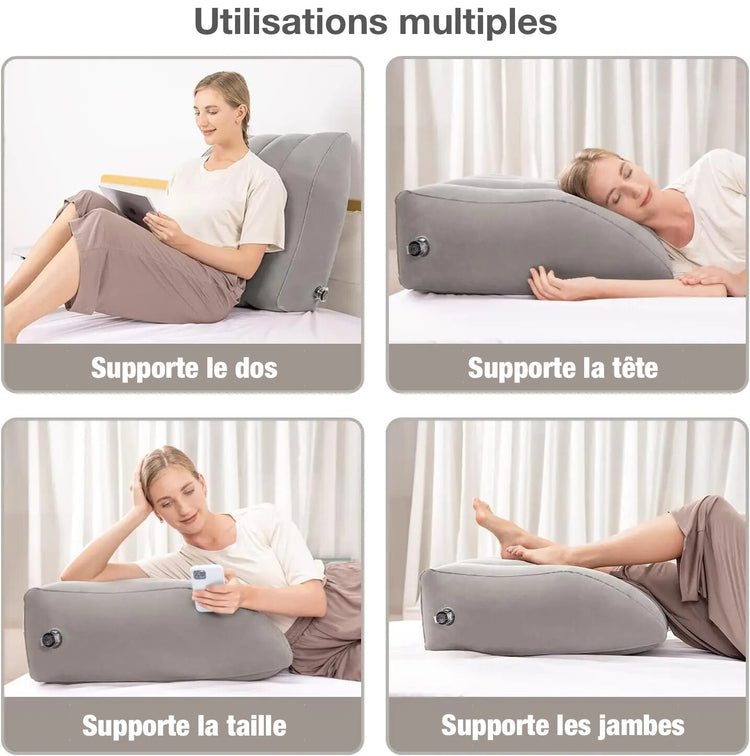 Coussin Premium de surélévation des jambes pour soutien et décompression. Soulage les douleurs aux jambes, aux genoux, aux hanches, et au dos. La livraison prioritaire est offerte !