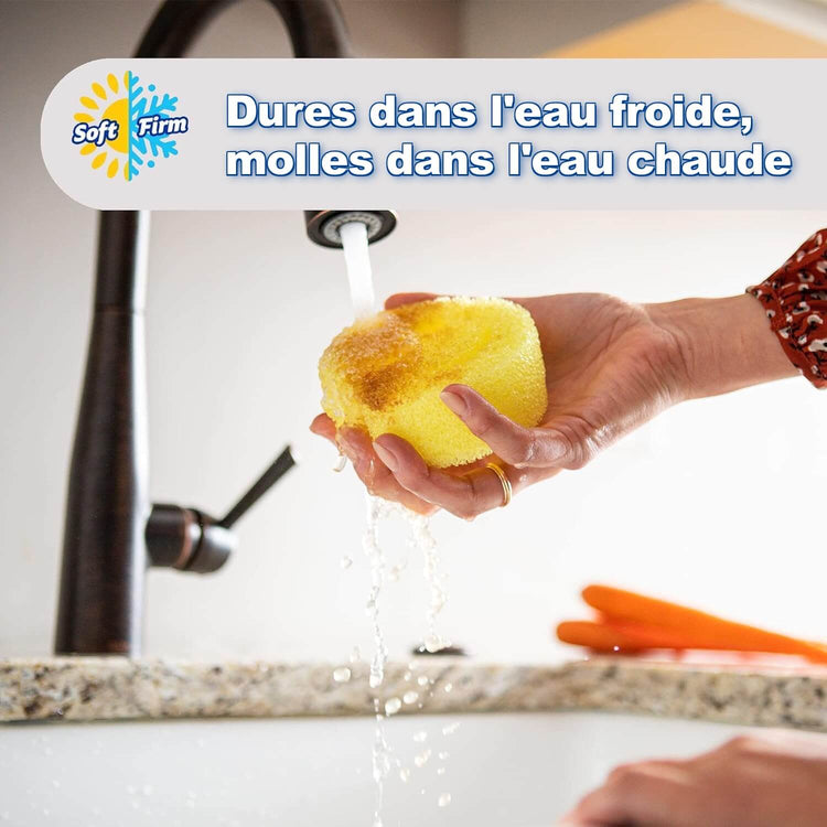 Authentiques éponges sourire à double texture, éponges magiques : dures dans l'eau froide, molles dans l'eau chaude! Anti-rayures, réutilisables, lavables. Produit coup de coeur. La livraison est offerte!