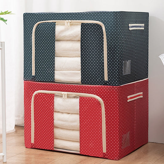 Superbe boîte de rangement de 24L en tissu Oxford avec armature intérieure en acier, double porte d'accès, fenêtre transparente et fermeture à glissière robuste.